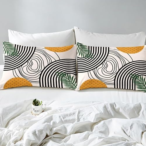 Miniatura 5 de Erosebridal Juego de sábanas modernas de tamaño Queen con diseño abstracto, color naranja, negro y blanco, juego de sábanas estéticas retro