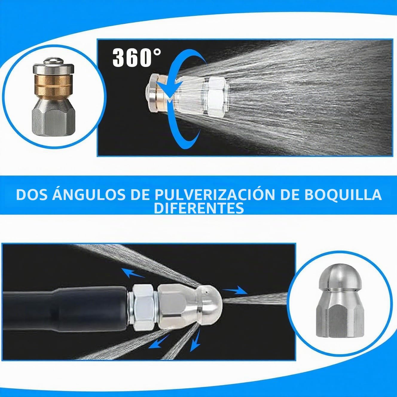 Kit Limpieza Canalones Karcher 10M – Compatible con K2-K7, Bosch, 5800PSI, Desatascador Profesional con 4 Boquillas y Adaptadores para Tuberías, Drenajes, Alcantarillas