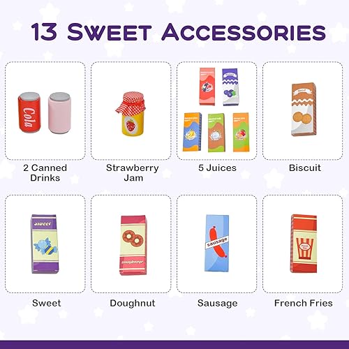 Miniatura 32 de Costzon Juego de tienda de comestibles para niños, tienda de juegos de simulación de madera con pizarra, caja registradora, máquina expendedora