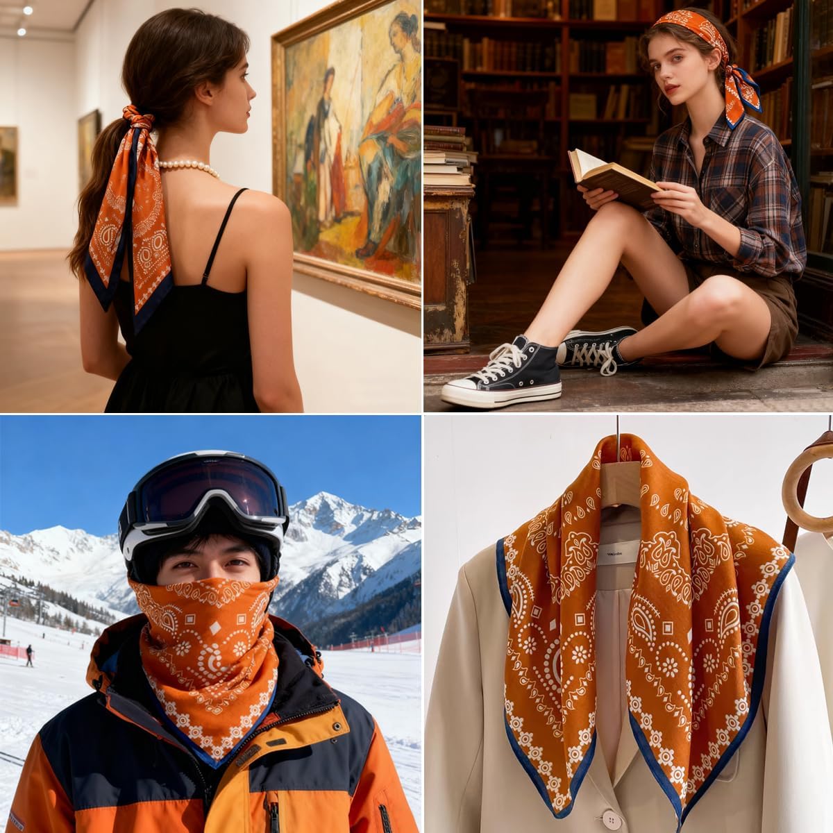 K-Elewon Women Medium Square Scarf Head Scarf Neck Scarf Hair Scarf Head Sleeping Wraps Bandana Scarfs for Women - Image 3