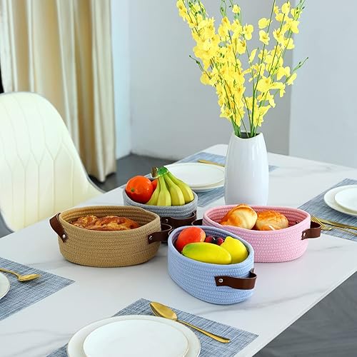 Miniatura 4 de ABenkle Cesta tejida pequeña, mini cestas de almacenamiento de cuerda de algodón, pequeña canasta de Pascua, canasta de estante, cubo decorativo