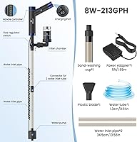 Vista 7 de fishkeeper Limpiador eléctrico para peceras – Herramientas de limpieza de acuarios recargables de 8 W con aspiradora de grava, cambiador de agua