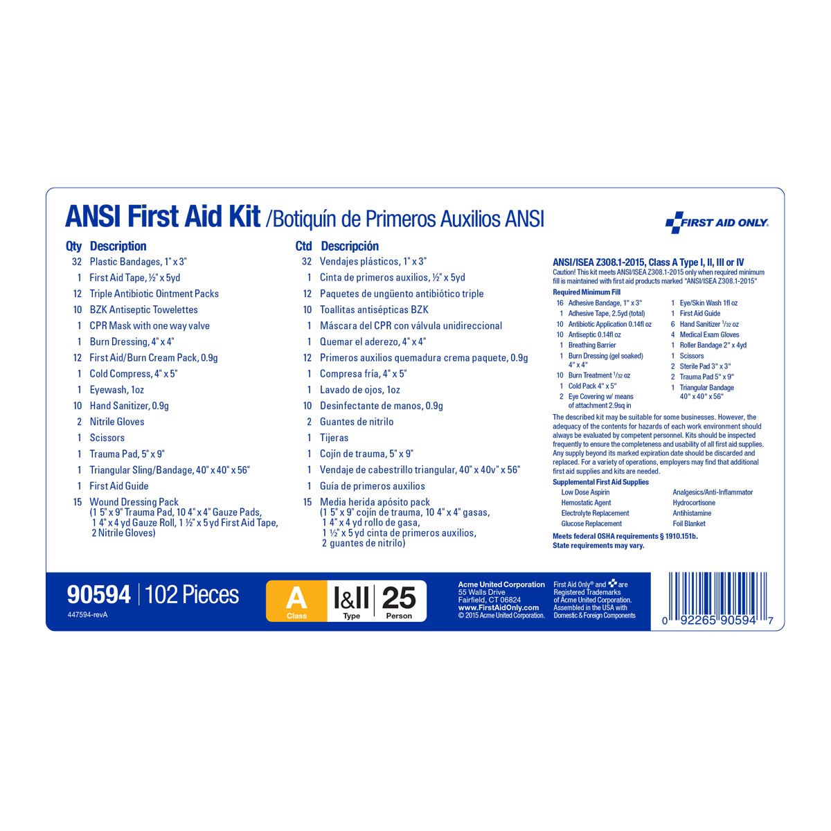 First Aid Only 90594 25 Person Bulk ANSI A First Aid Kit, Soft Pouch