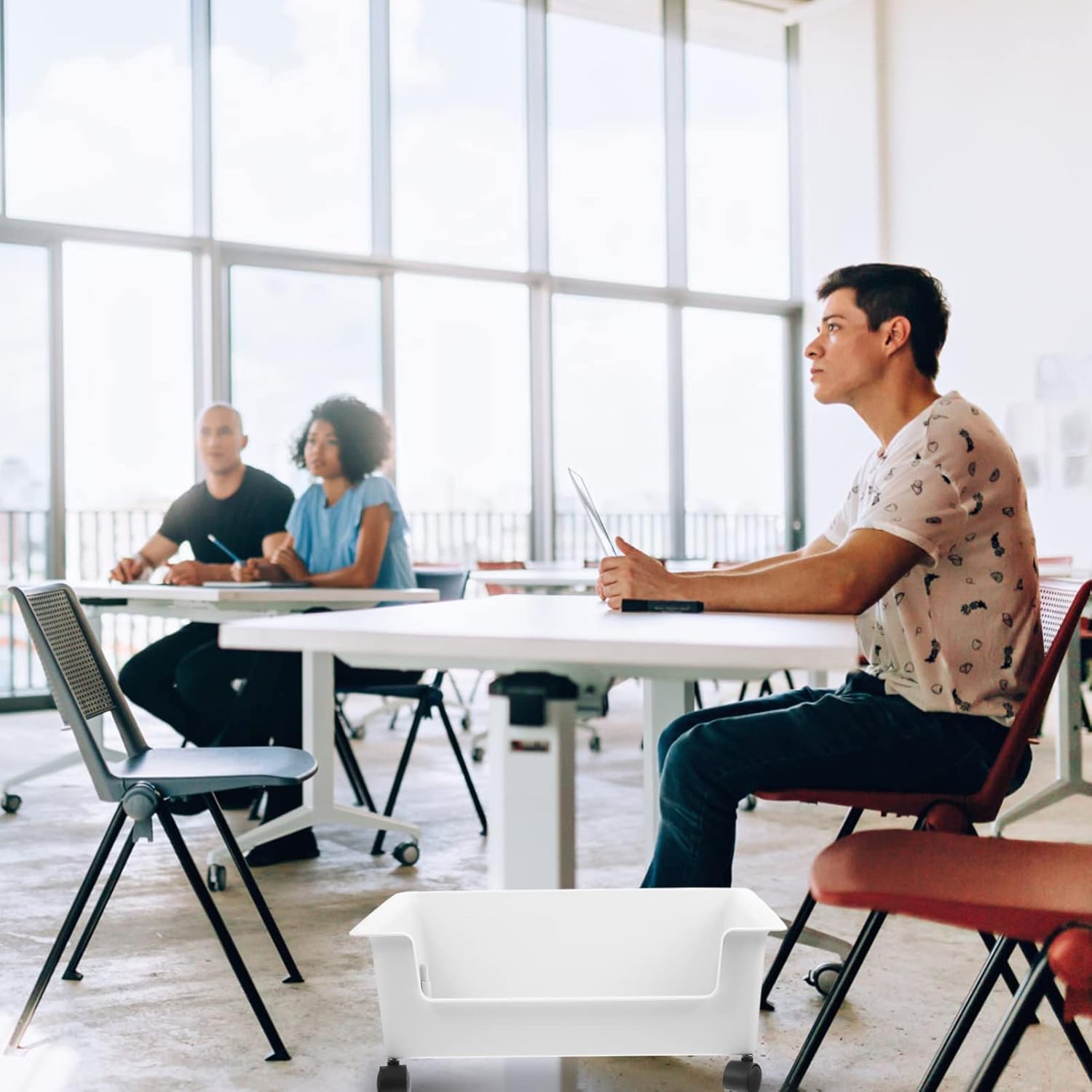 NOLITOY Book Storage Box Sofa Side Trolley Sundry Organizer Pantry Fruit Basket Filing Cabinet Book Rolling Cart Plastic Rolling Crate Cart Storage Student Pp Wheeled White Desk