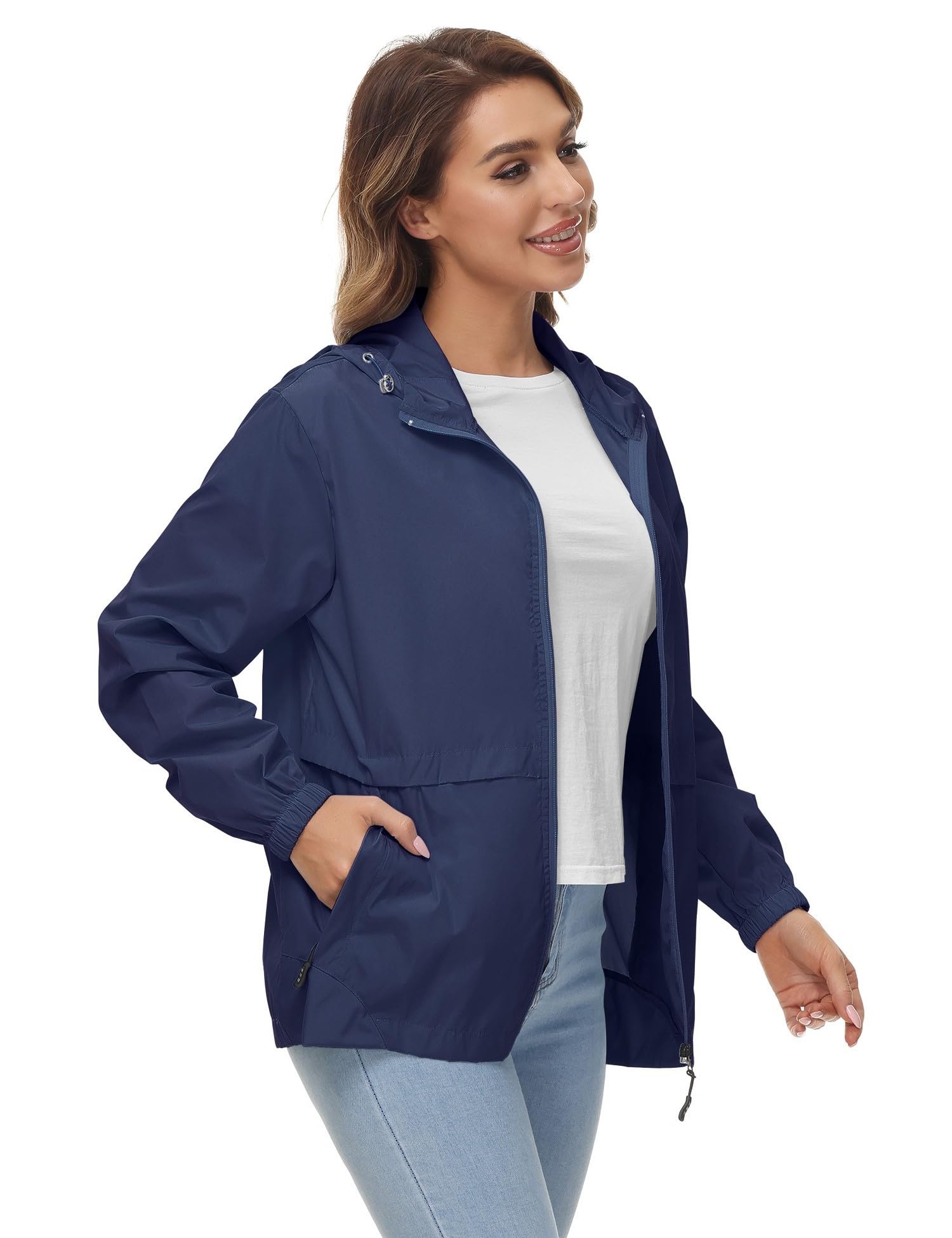 Chaqueta impermeable ligera para mujer, cortavientos con capucha plegable para actividades al aire libre — view 4