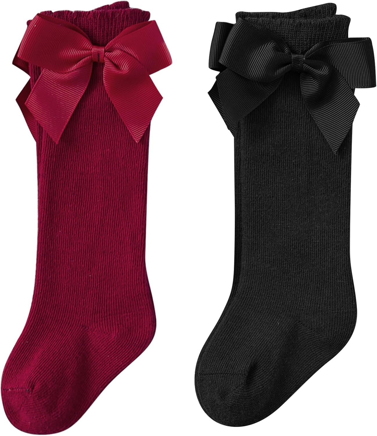 Zando 2 Pairs Baby Knee High Socks with Bow, Toddler Stockings Girls Long Socks for Infant Newborn Toddlers 0-4T