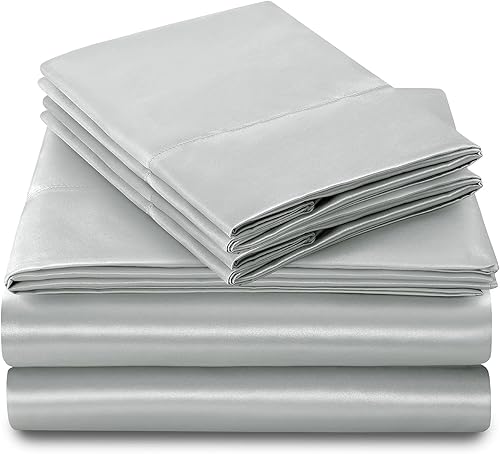 Miniatura 6 de SiinvdaBZX - Juego de sábanas de satén de tamaño California King, 4 piezas ultra sedosas, suaves, de satén gris claro con bolsillo profundo, 1