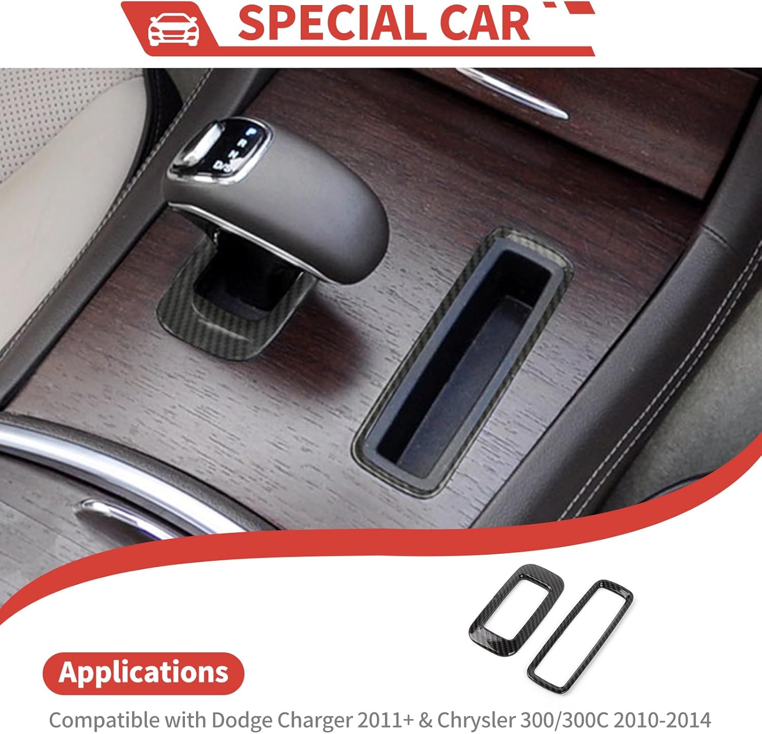 Center Consoles Gear Shift Frame Cover Trim Ring Compatible with Dodge Charger 2011+ & Chrysler 300/300C 2010-2014,Carbon Fiber