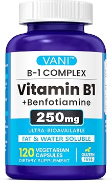 VANI 250mg Vitamin B1 with Benfotiamine, Complex 2 in 1 Enhanced Formula -Fat & Water Soluble Thiamine B1 Supplement | 120 Capsules | Gluten Free