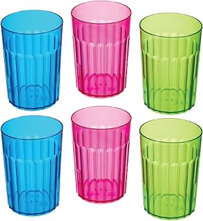 Arrow Home Products 10 oz Rainbow Plastic Tumblers, Set of 6 - Made in the USA, BPA Free - Break-Resistant Plastic Drinking Glasses for Indoor & Outdoor Use - Dishwasher Safe, Assorted Colors