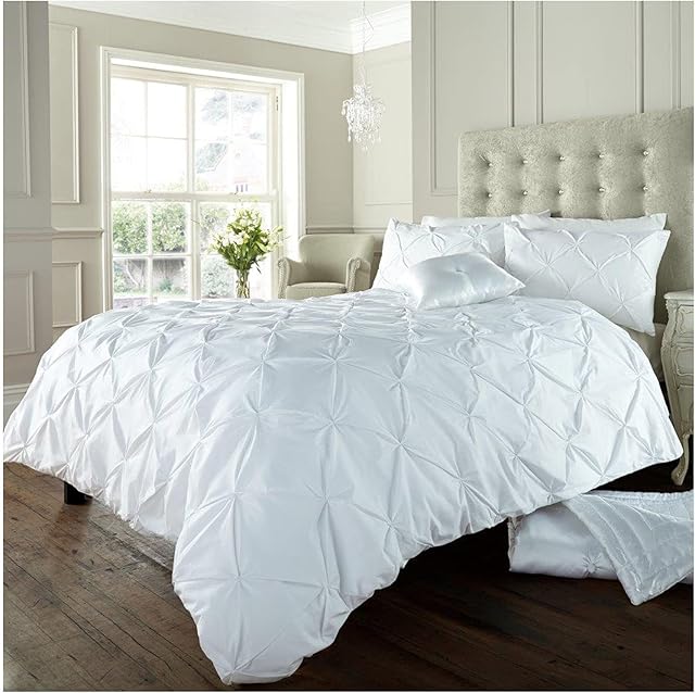 GC GAVENO CAVAILIA Pleated Duvet Cover Sets, Pintuck Bedding Sets King Size, 3 Piece Quilt Comforter Covers White