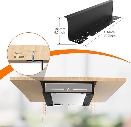 Miniatura 5 de Beelta BK1616B-B - Soporte de montaje bajo encimera para cajón de efectivo de 16 pulgadas, acero metálico resistente con tornillos