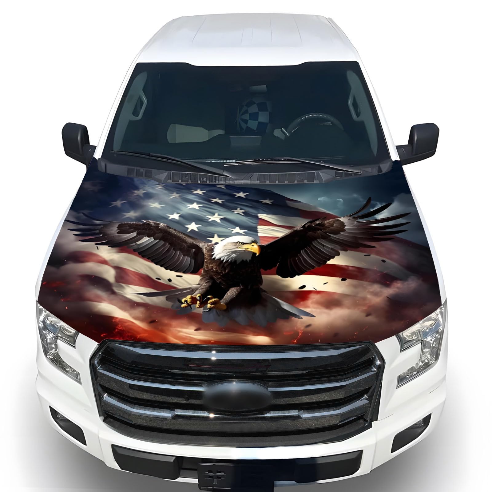 American Car Hood Cover - 59x51 in Car Hood Cover Eagle Flag Bonnet Banner with 2 Adjustable Triangular Fasteners, Universal Fit for Trucks, SUV, Patriotic America Flag Cars Decor