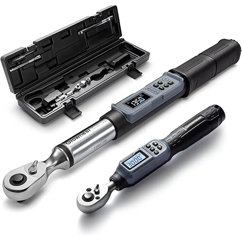 GROWNEER Digital Torque Wrench Set, 1/4" Drive 1.1-22.1 Ft-lbs/1.5-30Nm & 3/8'' Drive 7.38-147.5 Ft-lbs/6.8-135Nm Electronic Torque Wrench Combo with Buzzer & LED Indicator for Motor Car Repair