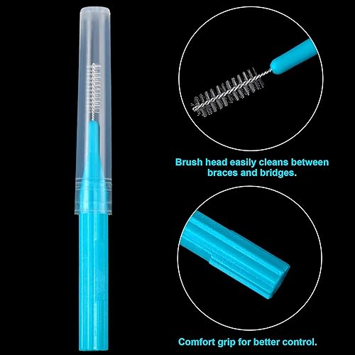 Miniatura 4 de 100 piezas de cepillos para limpiador, cepillo interdental, palillo de dientes, cabezal de hilo dental, herramienta de limpieza de dientes (azul