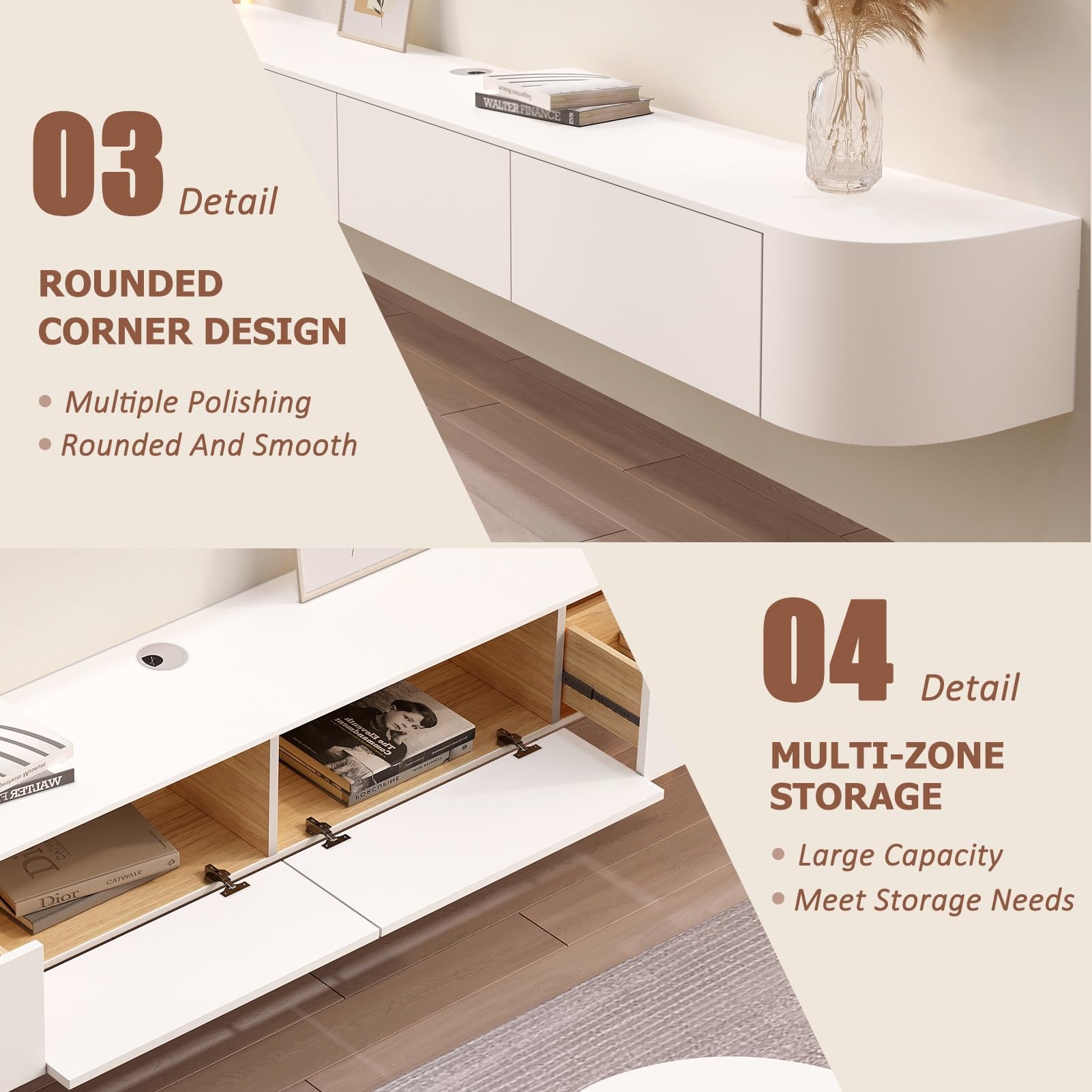 Tv Unit,Floating TV Stand,Wall Mounted TV Cabinet With Door & Drawer,Floating Shelves,Entertainment Media Console Center Large Storage TV Bench For Living Room & Office(B,200x24x20cm)