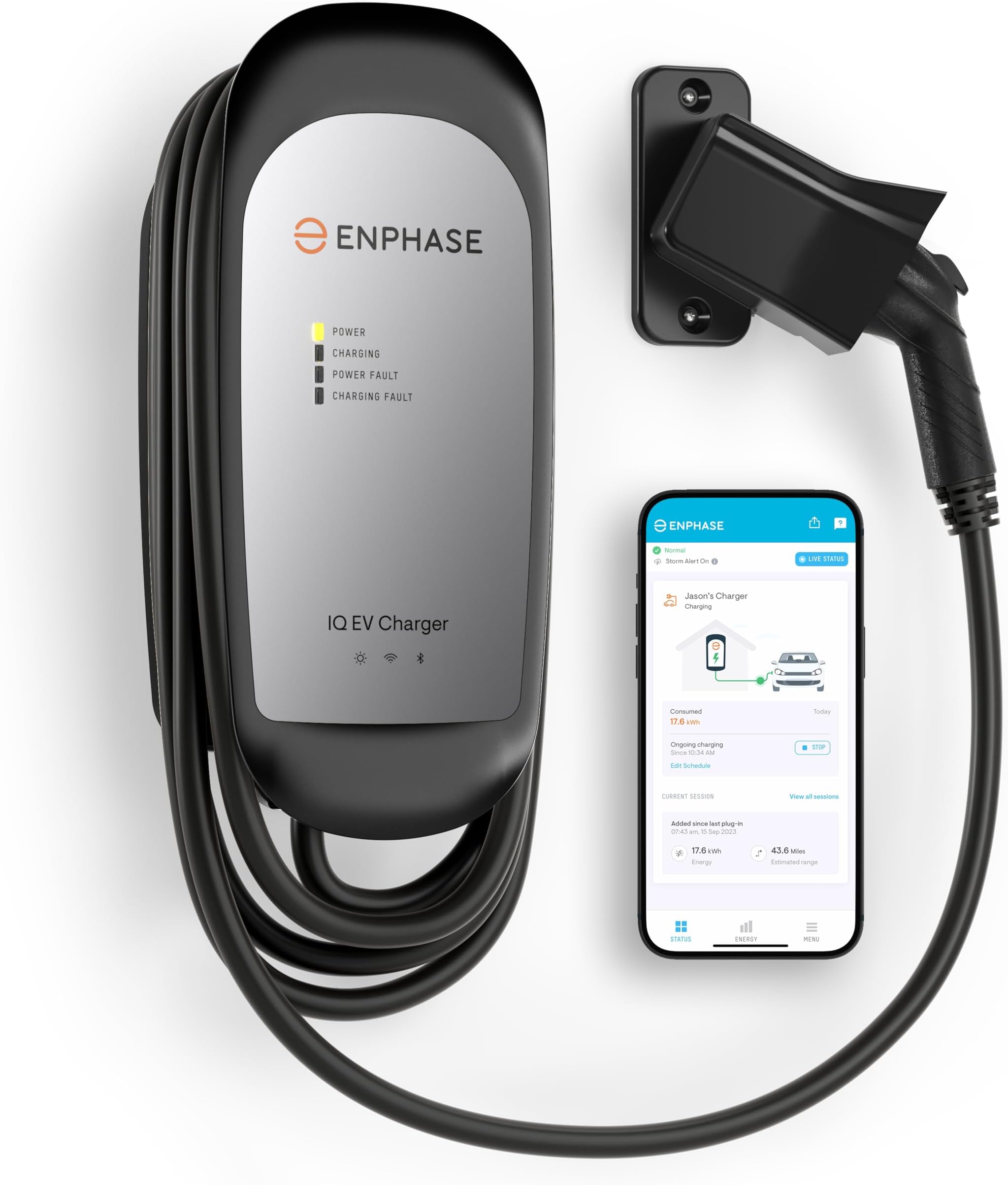 64 Amp Smart EV Charger - Enphase IQ 80, Hardwired, 15.4kW Power, 240V, Wi-Fi Connected, Safety Certified, 25ft Cable & Ruggedized J1772 Connector