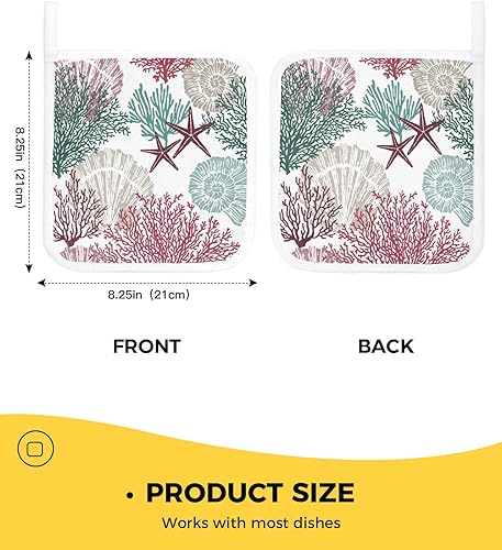 Miniatura 3 de 3 Packs Ocean Coral Pot Holders Sets for Kitchen,Oven Pan Plate Bowl Pads Heat Proof Mat with Hanging Loop,Terry Cloth Potholders Soft Grip for