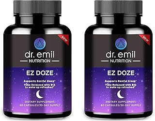 DR. EMIL NUTRITION EZ Doze Vegan Natural Sleep Aid with Valerian Root, GABA & 5HTP - Extra Strength Sleeping Pills for Adults - Safe and Non-Habit Forming (60 Veggie Capsules Pack of 2)