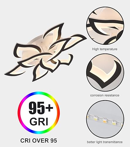 Miniatura 7 de Lámpara de techo moderna con diseño de flores, color negro, con control remoto, para sala de estar, dormitorio, cocina, regulable W31.5