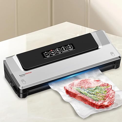 Miniatura 2 de Bonsenkitchen Máquina selladora al vacío con 40 bolsas de vacío, ahorrador de alimentos compacto rápido, sellador multifuncional con manguera de