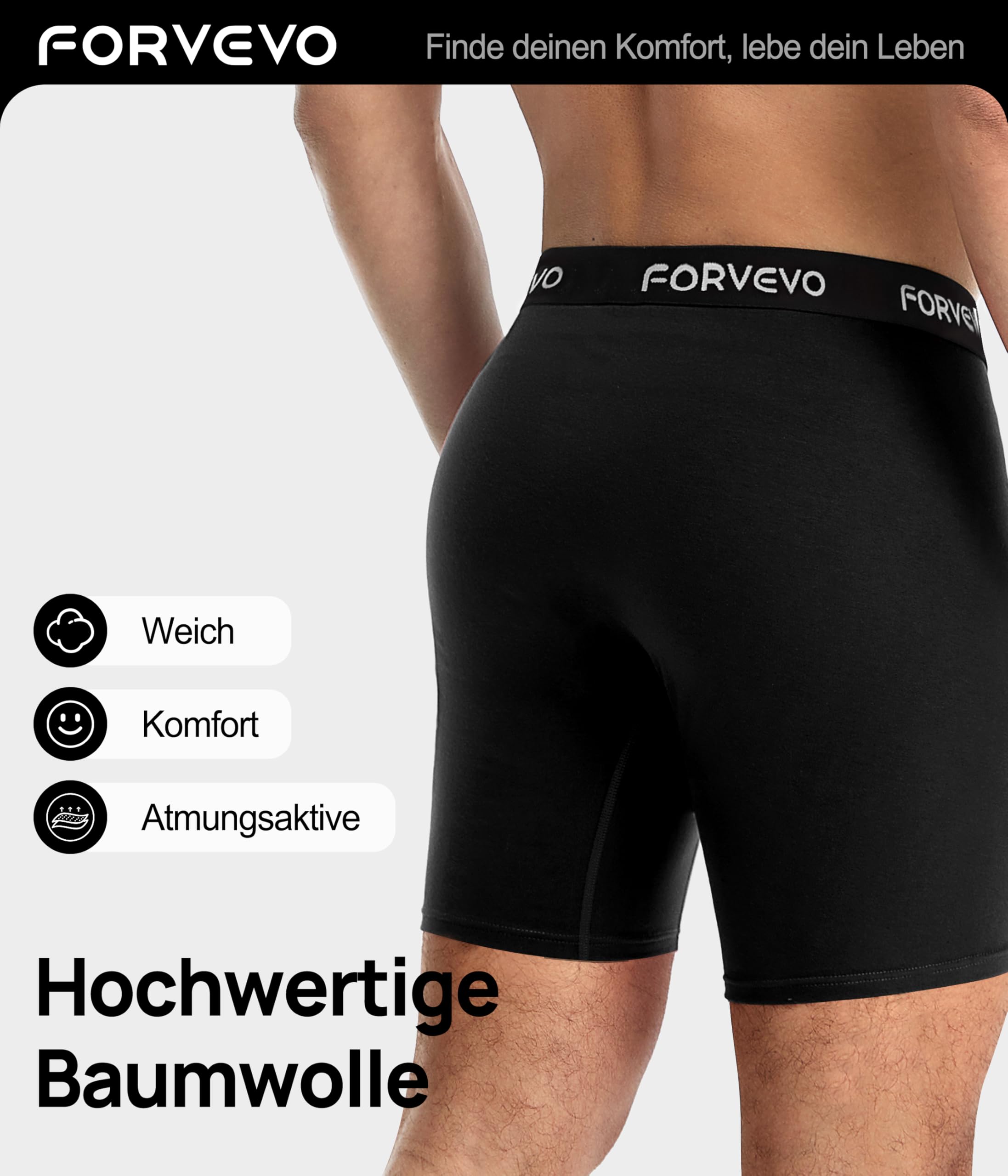 FORVEVO Bokserki męskie z długimi nogawkami, 6 sztuk, oddychające, męskie majtki, miękka elastyczna bielizna (rozmiar M-2XL)