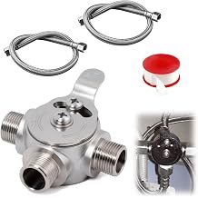 3/8" Manual Water Mixing Valve, Hot and Cold Water Temperature Adjustment, Lead-Free Brass, Includes 2 Braided Faucet Connectors for Home and Bathroom Use