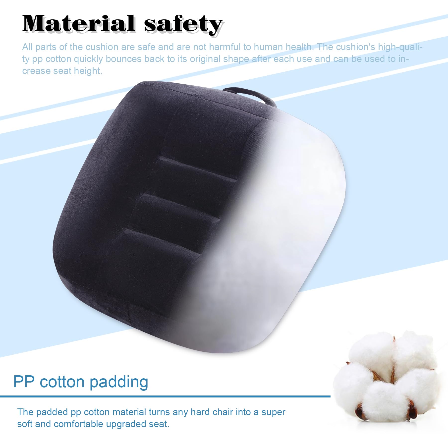 Cojín de asiento extra grande, cojín grueso para silla de oficina, funda de terciopelo con asa y parte inferior antideslizante, relleno de algodón PP, alivio del dolor de coxis (negro, XL)