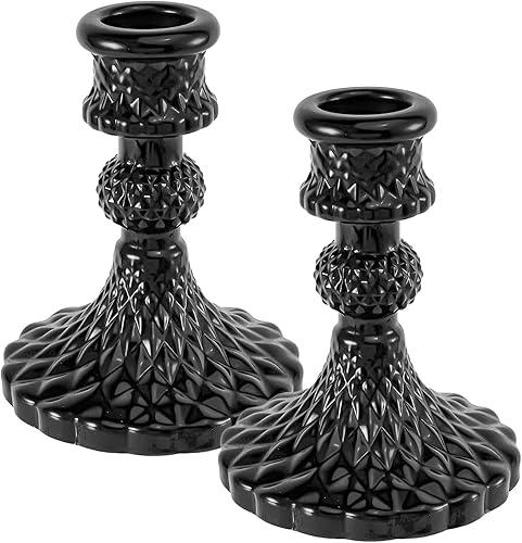 Juego de 2 portavelas de cristal, portavelas cónicos para velas de 0.8 pulgadas, centro de mesa decorativo de cristal para mesa, boda, comedor,