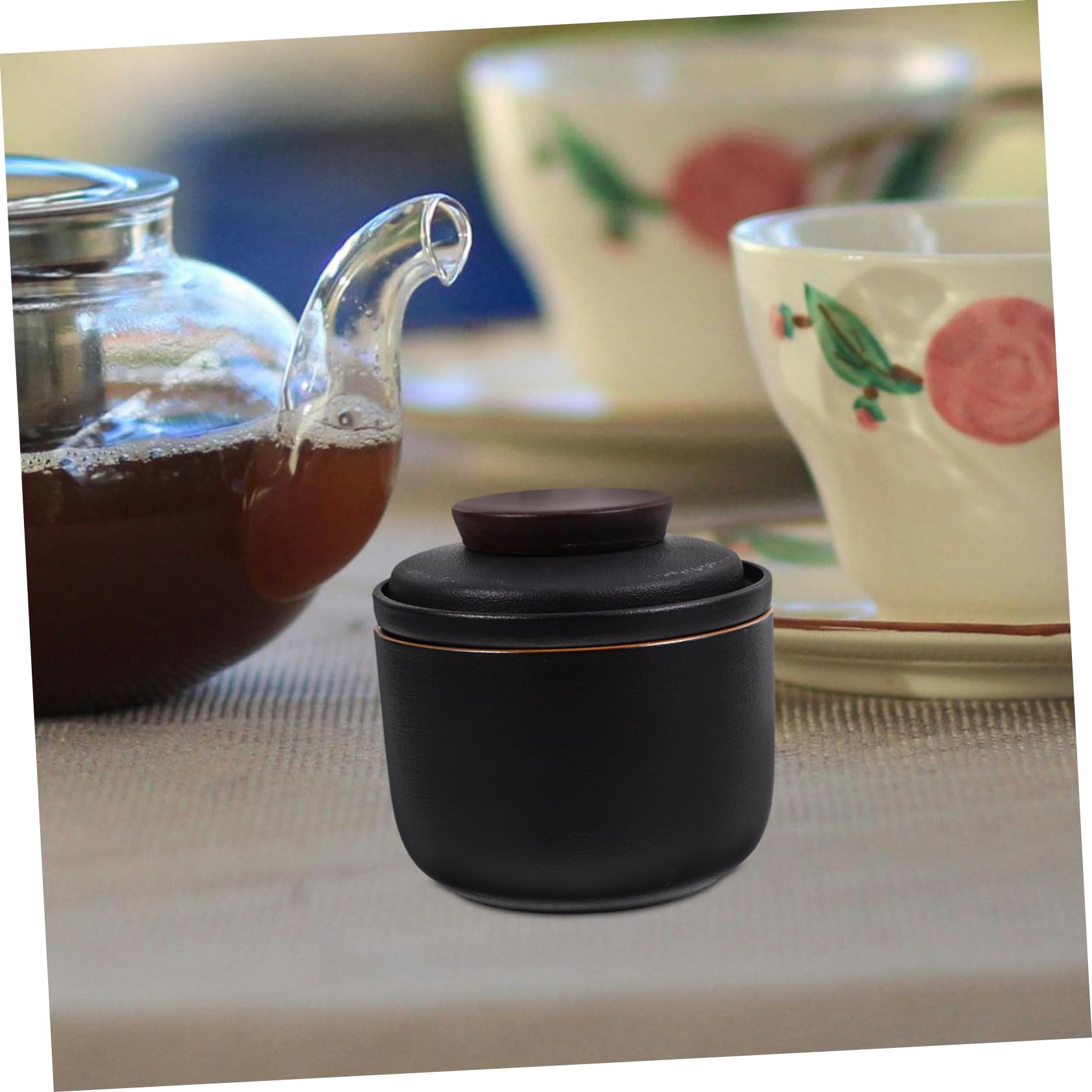 COLLBATH Keramik Reise Teeset 1 Satz in Schwarz für Unterwegs | Kleiner Satz mit Tasse und Teedose, Robust und Formstabil, Rutschfeste Nutzung bei Reisen