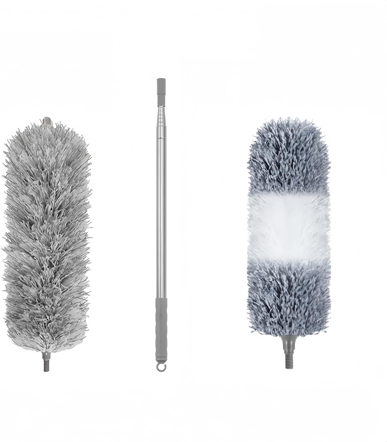 Microfiber Feather Duster, 110 Inch Extendable Telescoping Pole Duster with Bendable Washable Head, Long Handle Cleaning Duster for Ceiling Fan, High Ceiling, Blinds, Furniture and Cars(Gray)