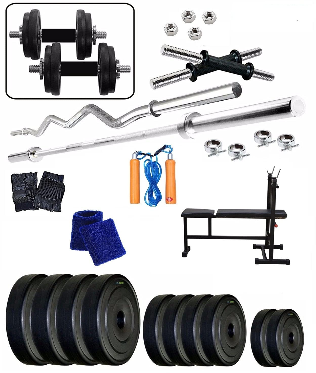 Body Maxx 80 Kg Home Gym 3-in-1 Multi Weight Bench 4 Iron Rods Fitness Kit Combo-image-33