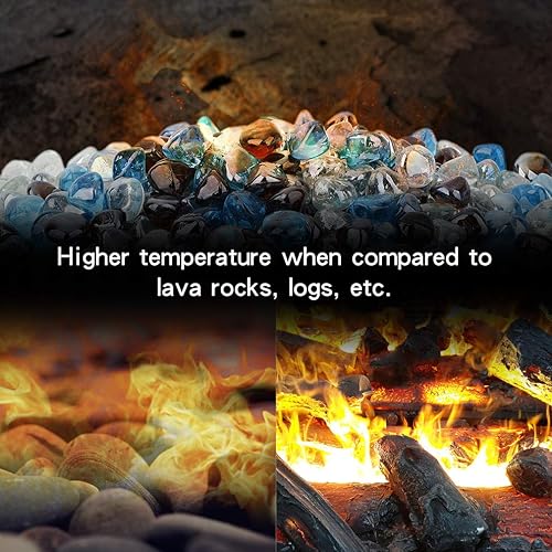 Miniatura 4 de Stanbroil Diamantes de vidrio de fuego mezclados de 10 libras, vidrio de fuego de 12 pulgada mezclado con azul caribeño, hielo de cristal, brillo