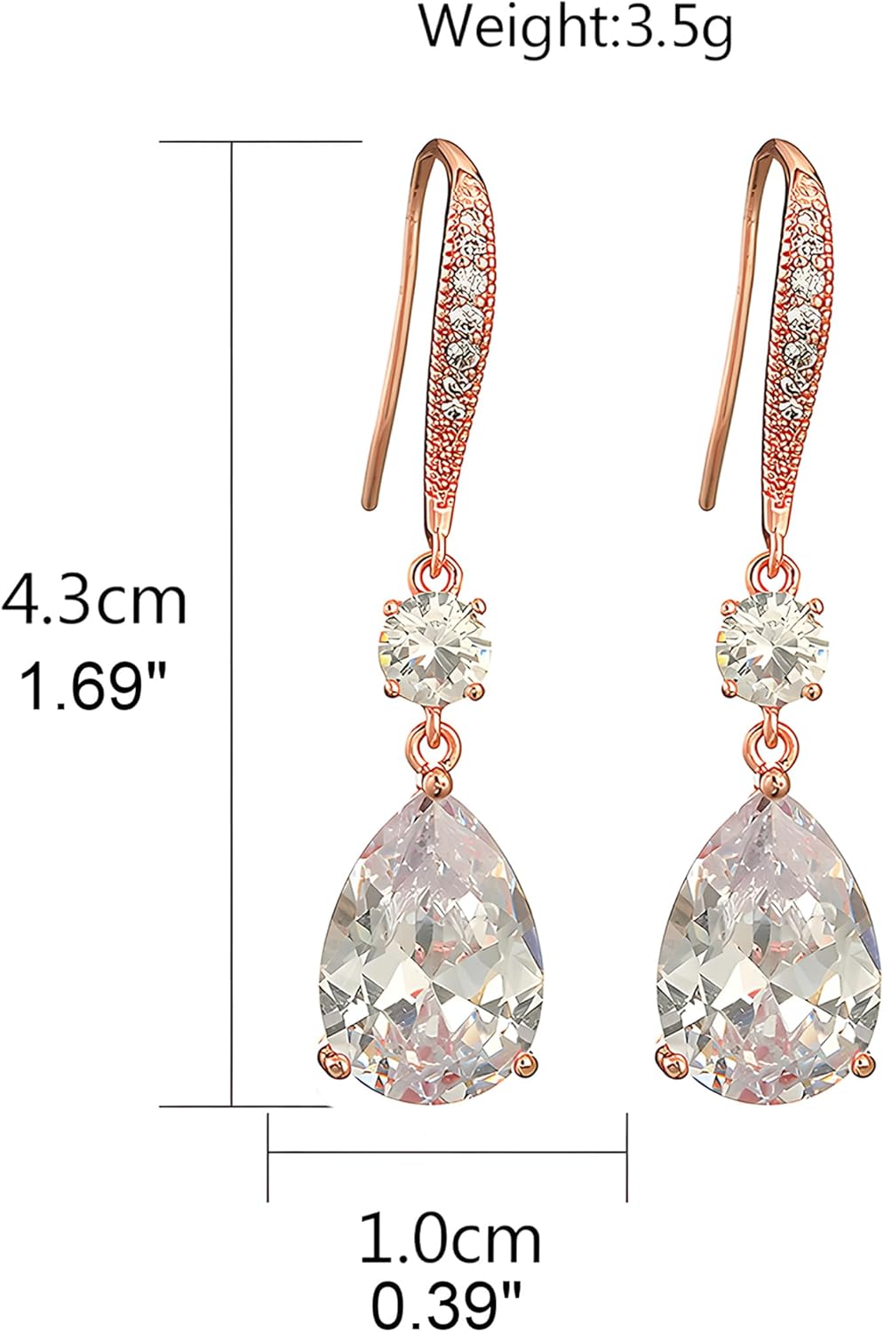 Drop Dangle Earrings for Women, Pear Cut Cubic Zirconia Long Teardrop Wedding Bridal Earrings, Silver Rose Gold Plated Copper Brass Micro Inlay CZ Gorgeous Plain Simple Fine Jewelry Gifts Box - Image 7