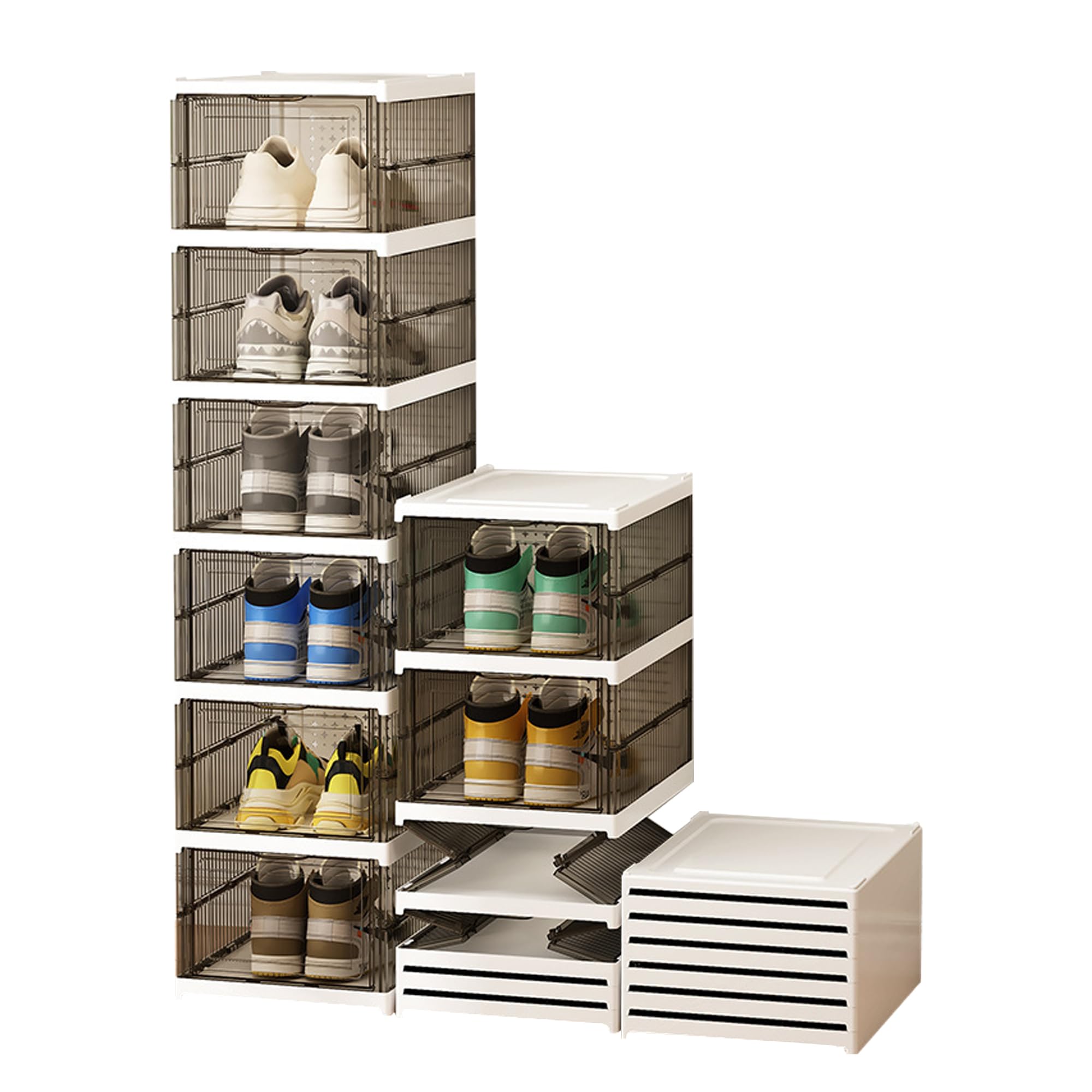 Boîte de rangement à chaussures empilable plastique rigide anti-poussière 6 niveaux