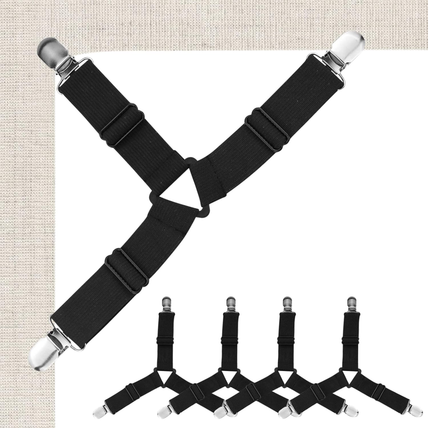 Bed Sheet Holder Corner Straps 4 Pcs Black, Mattress Cover Clips to