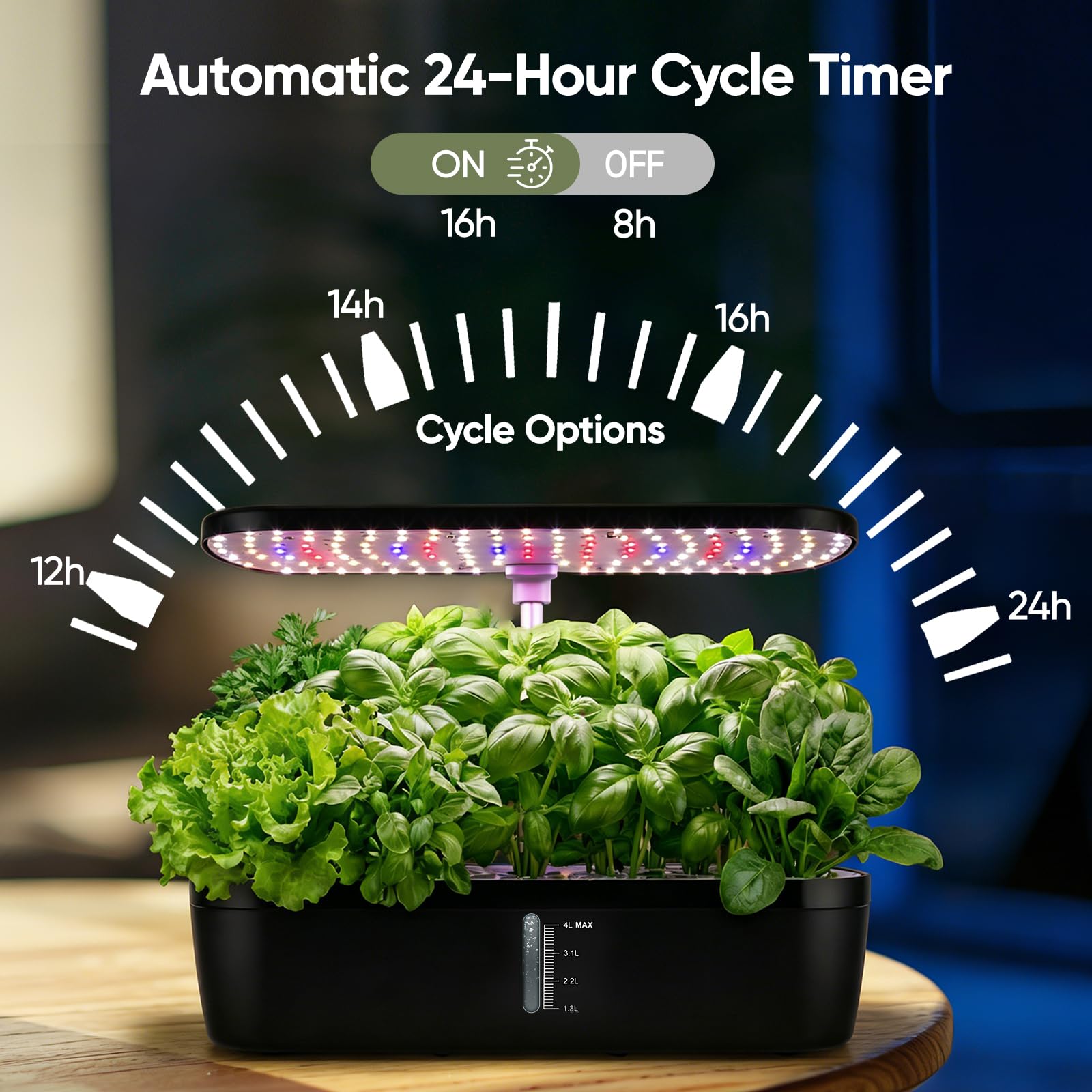 Sistema hidropónico 52 cápsulas, 24 W, Incluye LED de Espectro Completo, Sistema Inteligente de Cultivo Interior, Kit de Cultivo hidropónico para Cocina, balcón, Hierbas y ensaladas