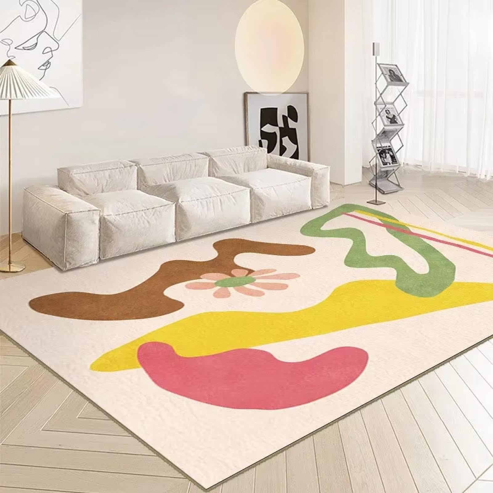 Alfombra de felpa para sala de estar en color claro con tacto suave de 120x170cm
