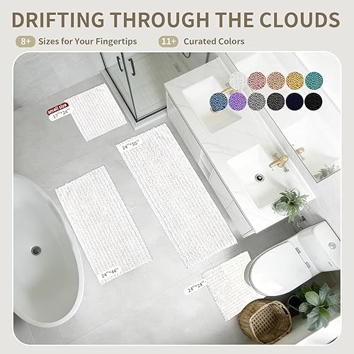 Miniatura 8 de Alfombra de inodoro blanca de 24 x 24 pulgadas, lavable a máquina, antideslizante, en forma de U, alfombra de contorno absorbente para suelo de baño