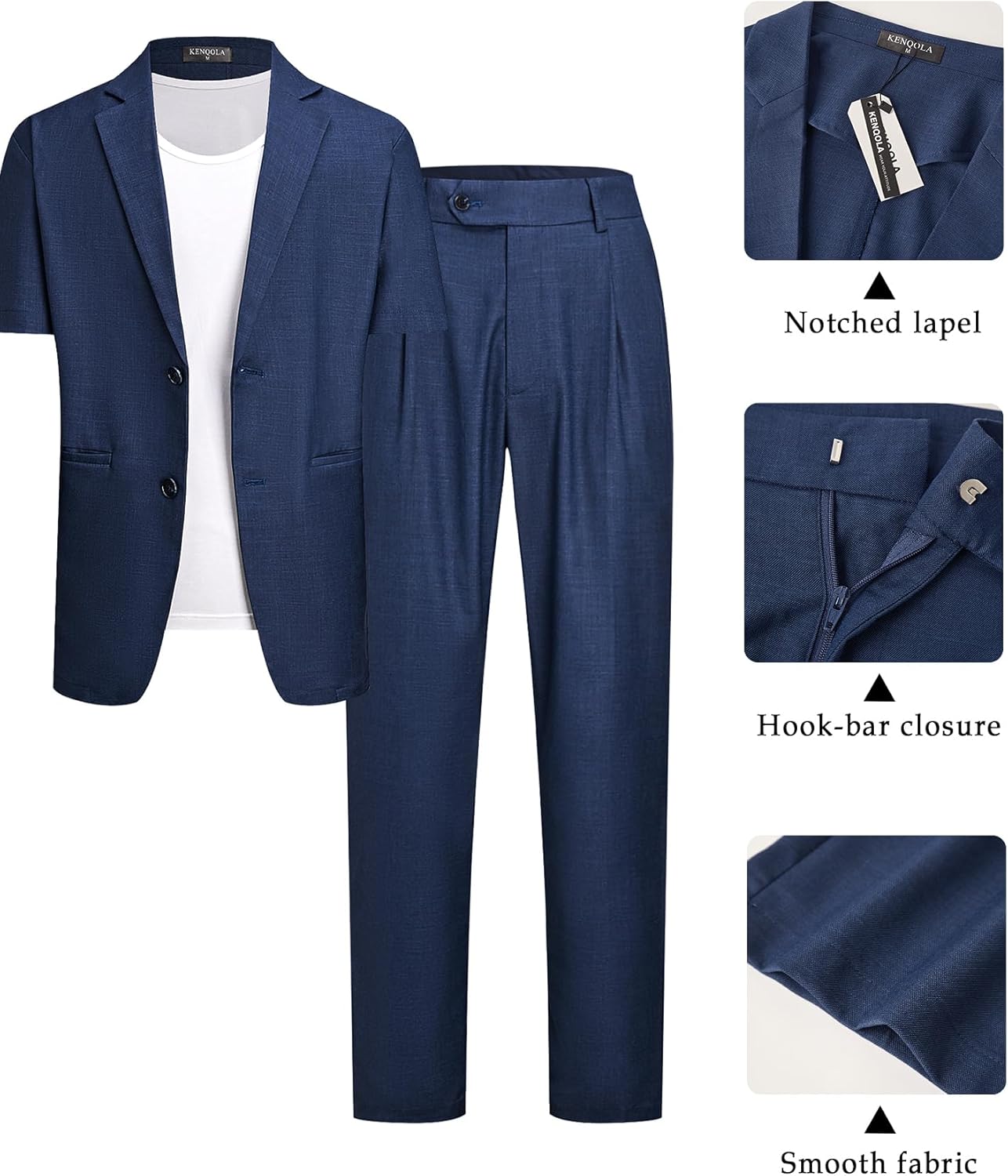 Men's Suits 2 Piece Set Casual Regular Fit Short-Sleeve Suit and Pants Set for Summer Business Prom Wedding Party
