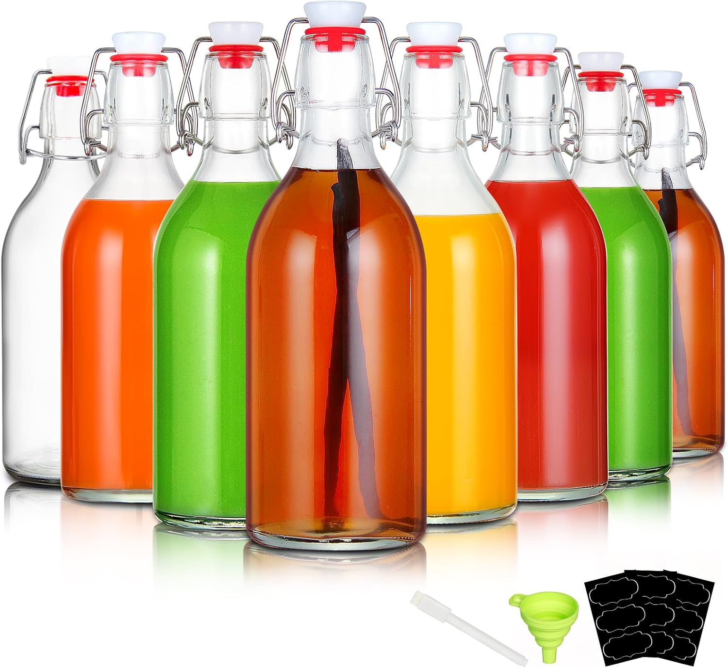 8 Pack Flip Top Glass Bottles 16oz Swing Top Bottle for Home Brewing,2nd Fermentation,Kombucha,Kefir,Vanilla Extract,Juice,Tea,Beverages,Soda,Oil,Vinegar,Limoncello,Beer Bottle with Airtight Lids