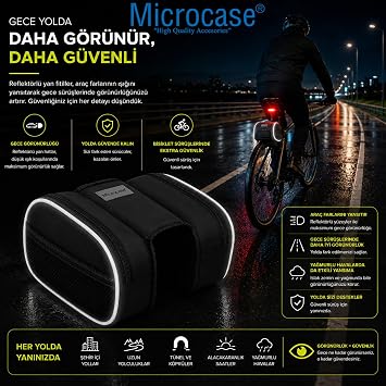 Microcase Bisiklet Orta Kadro için Reflektörlü 2 Gözlü 2 Yan Cepli Cırt Cırtlı Geniş Hacim Bisiklet Çantası AL5573