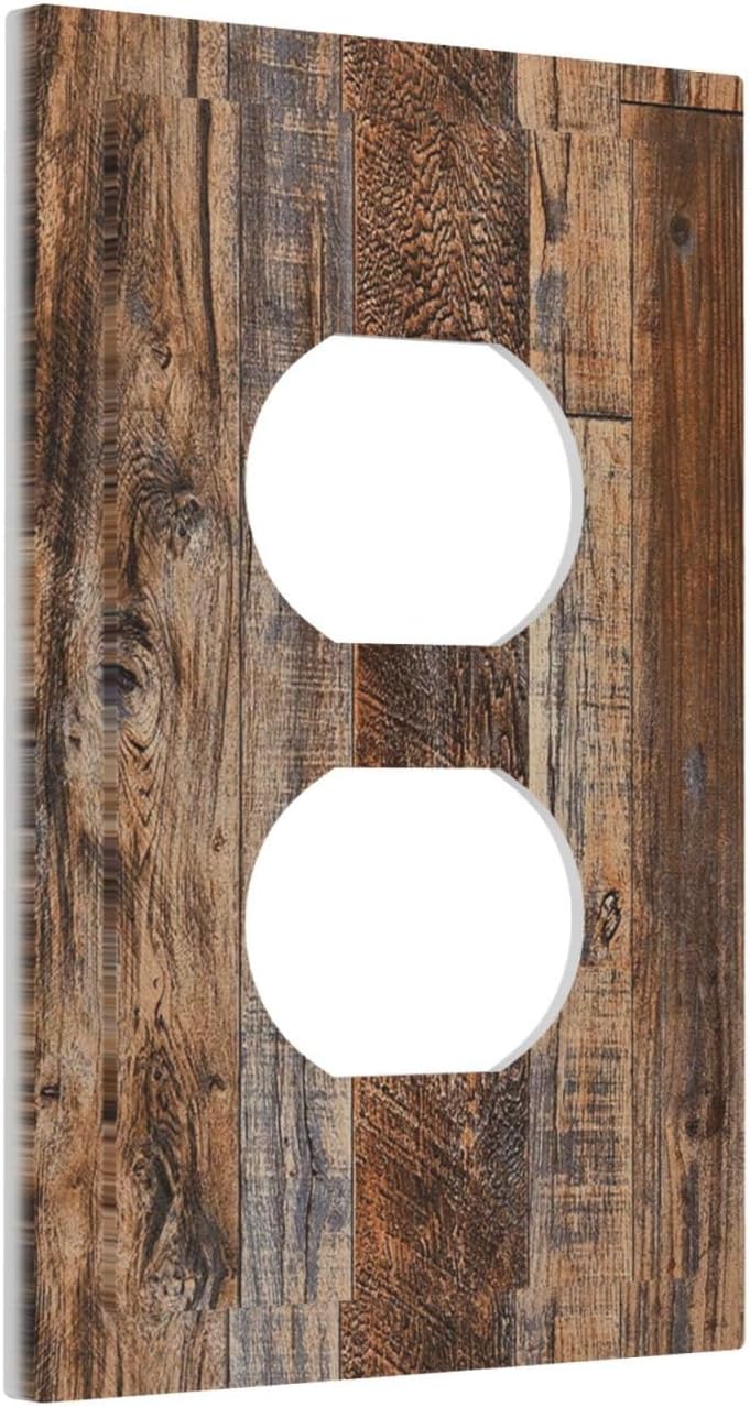 Rustic Brown Wood Grain 1 Gang Duplex Outlet Covers Electric Socket Switch Plate Decorative Light Switch Cover for Bedroom Bathroom Decor 5 X 3 IN（Plastic）