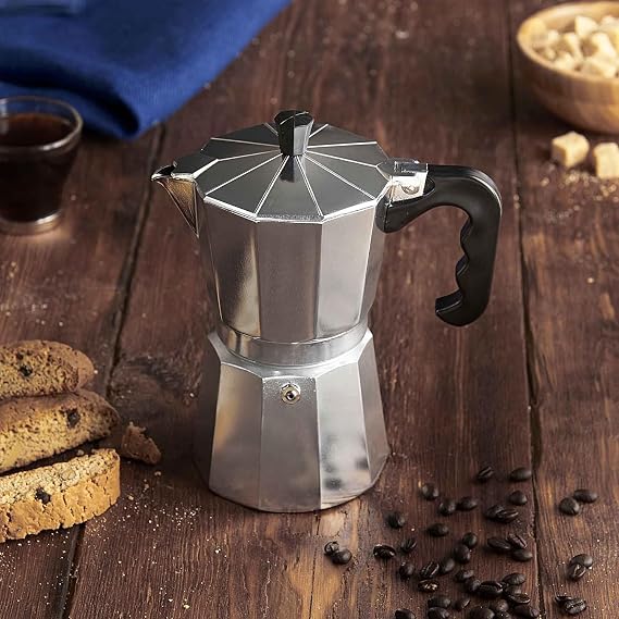 Orret Home Moka Express Espresso Coffee Pot – Cooker Over January, Aluminum Body, Classic Italian Style Coffee Brewing Coffee Pot-Expresso Brewing Coffee Pot (6 Cup)