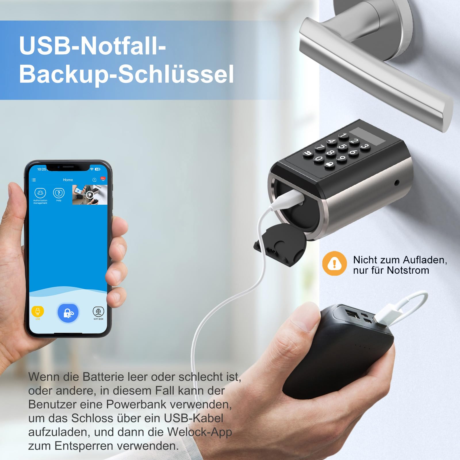WELOCK PCB41 Elektronisches Türschloss,Smartes Türschloss | mit Passwort,RFID-Karte,APP,WiFi,Elektronisches Türschloss haustür IP65,Einstellbarer Schließzylinder für Türen von 50-100mm,