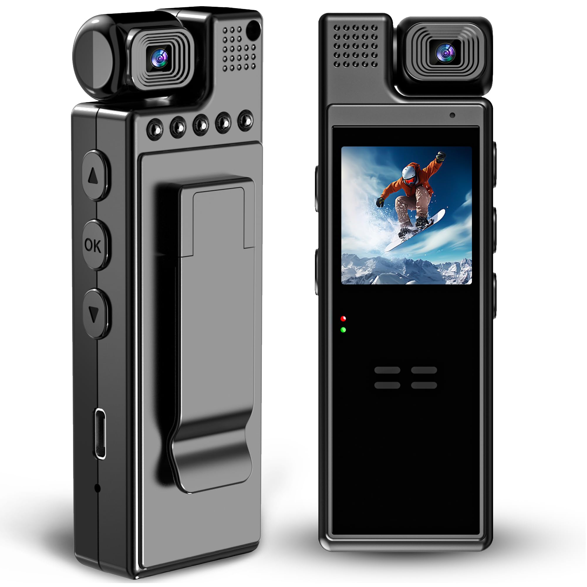 KAMREA Mini Kamera Do Ciała - 1080p, Obracana o 180°, Wykrywanie Ruchu, 6 Godzin Pracy Baterii, Przenośna Kamera Monitorująca Wewnątrz i Na Zewnątrz, Do Sportu