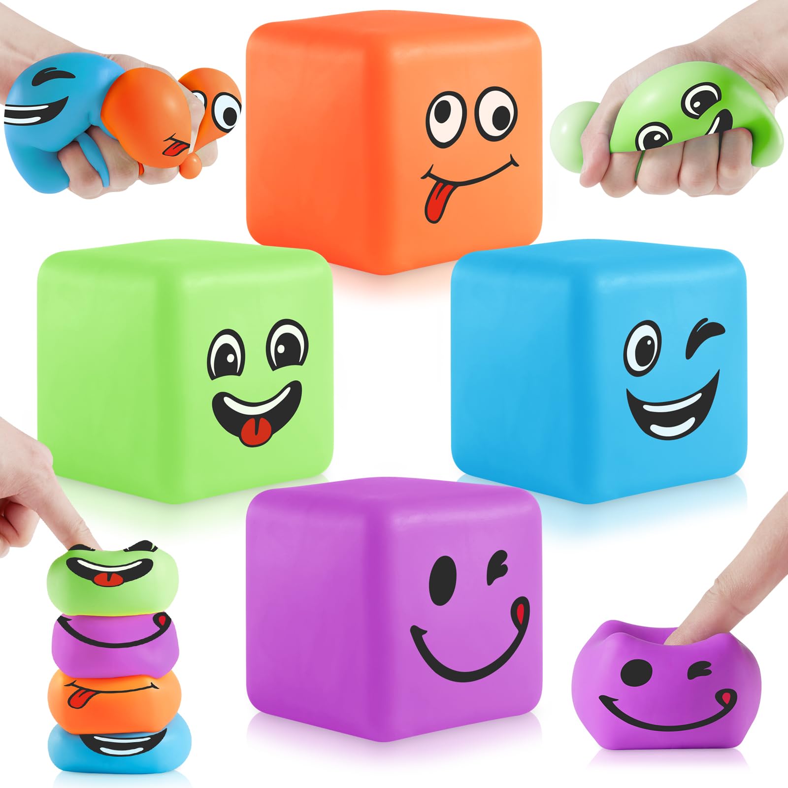 4PCS Fidget Cube Mini Smile Face Stress Ball, Squishy Stress Balls for Adults, Sugar Ball Fidget Cube, Funny Slow Rising Balls Squeeze Sensory Balls, Fidget Cube Anxiety Relief for Kids