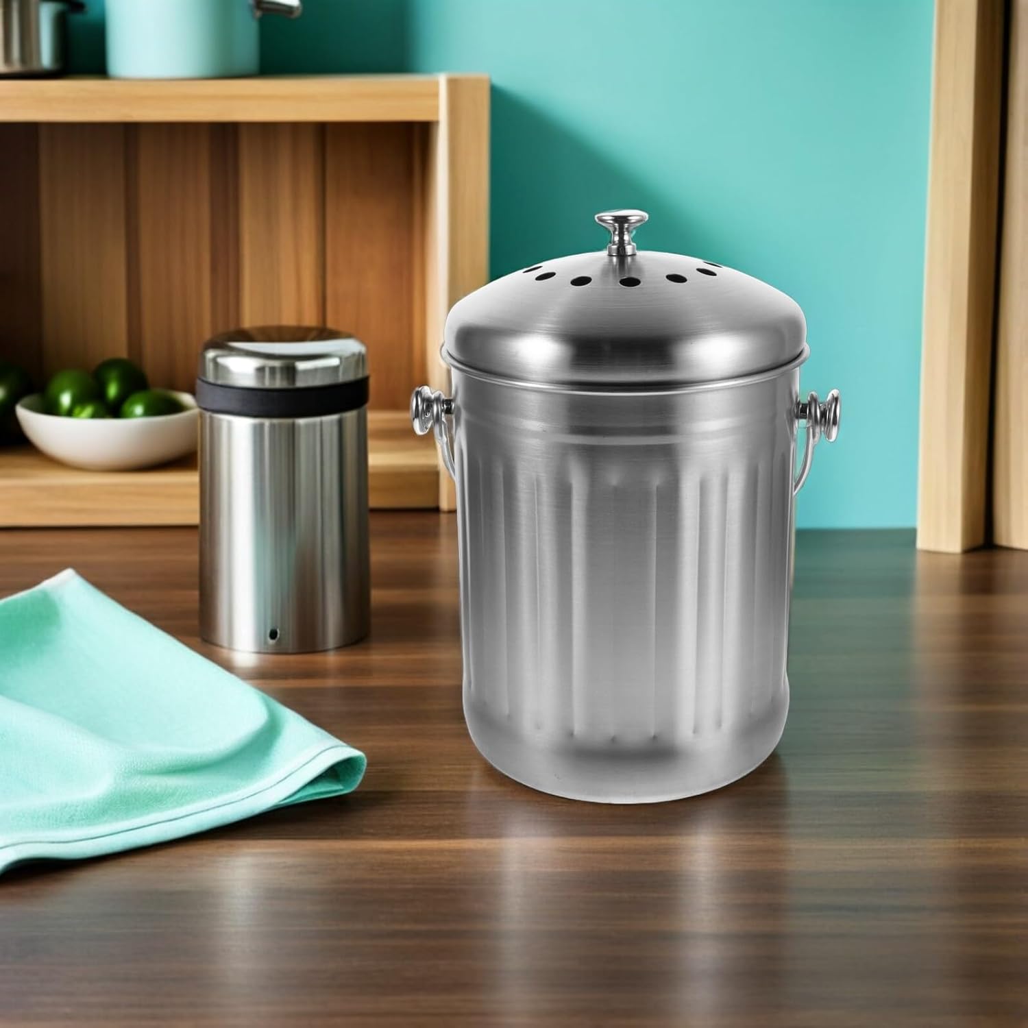 Stainless Steel Compost Bin for Kitchen 5l with Lid Indoor Food Waste Container Odorless Countertop Compost Bucket for Vegetable Scraps