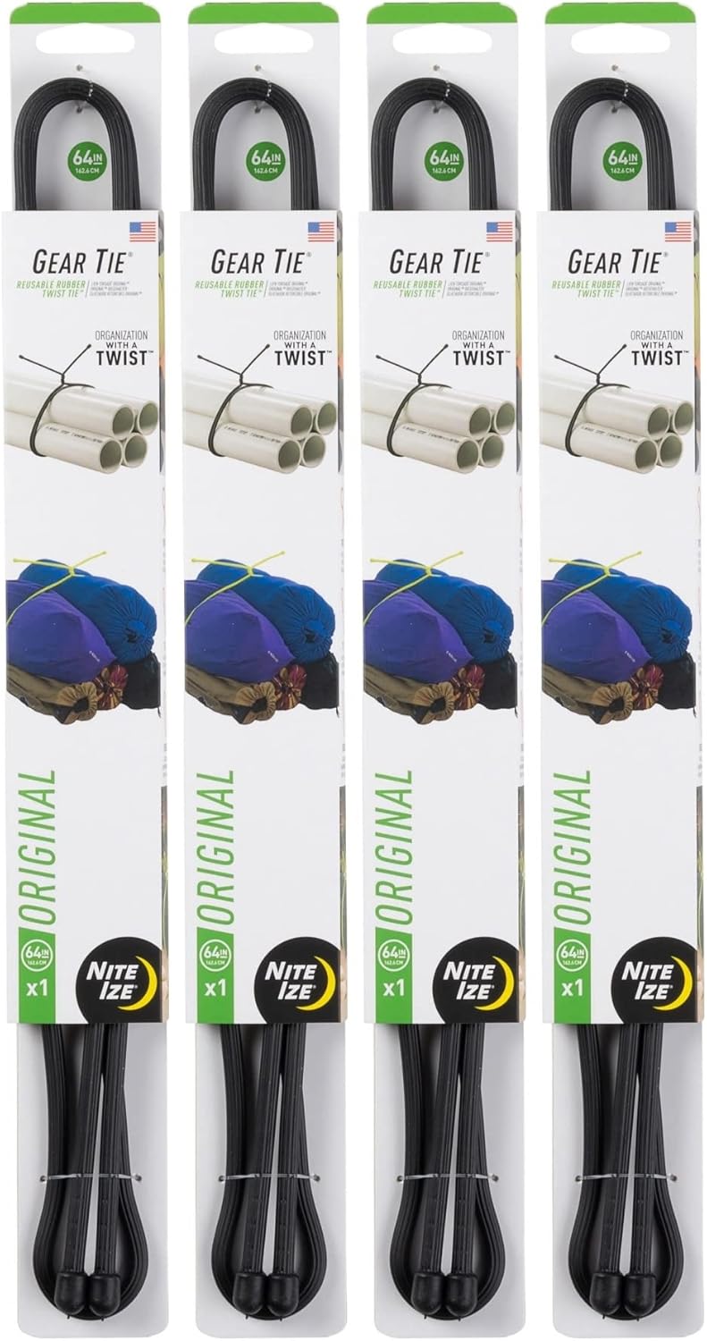 Nite Ize Gear Tie 64" Black Reusable Rubber Twisty Tie Durable Strap (4-Pack)4