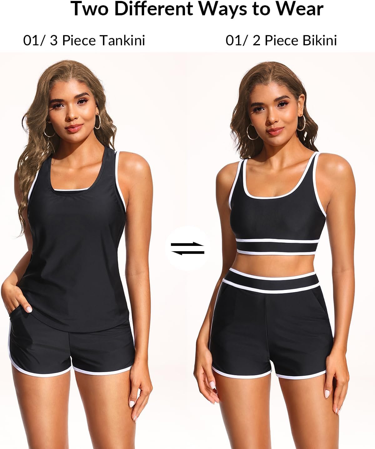 Daci 3 Piece Tankini Swimsuits for Women - Tummy Control Athletic Bathing Suit Sport Bra Modest 2 Pockets Boyshorts 2026 - Image 3